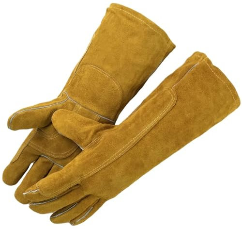 Paar Grillhandschuhe mit Fingern, hitze- und verschleißfeste Grillhandschuhe, 15,8 Zoll Länge, Kaminhandschuhe, leicht zu reinigen, Feuerhandschuhe zum Räuchern, Grillen, Kochen, Grillhandschuhe, Koch