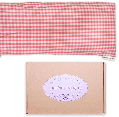 Chancelière Thermique de Graines de Trigo et Lavanda 48 x 15 cm Housse Lavable 100% Coton, Coussin Thermique pour cervicales et coliques, pour thérapies à Froid et Chaleur (Vichy Rose)