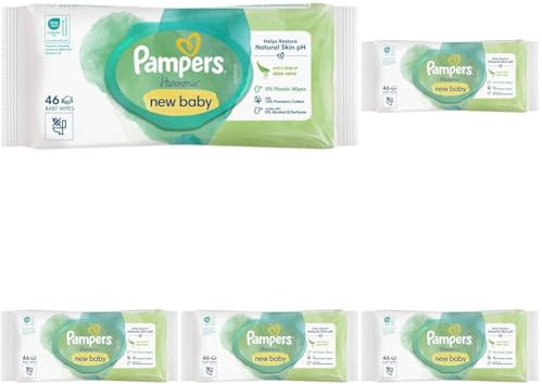 Pampers Baby Feuchttücher Harmonie, New Baby Aloe Vera (Packung mit 5)
