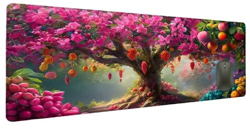Mauspad XXL 1200x600mm Baum Mousepad Groß Schreibtischunterlage Blume, Gaming Mauspad Gadgets Schreibtisch Zubehör, Wasserdicht Mouse Pad rutschfeste Vernähte Kanten Verbessert Geschwindigkeit D-0