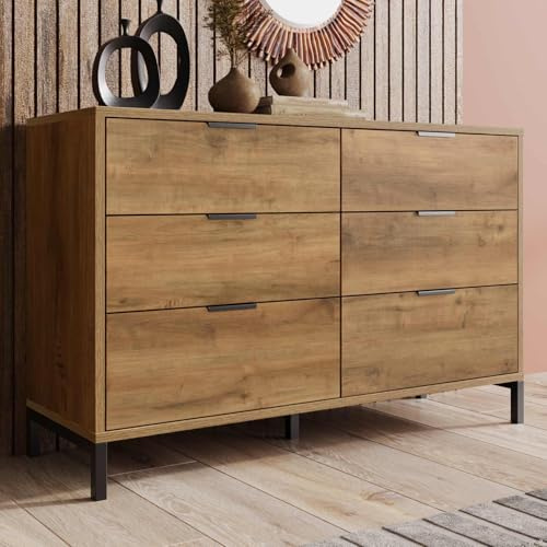 YEHTOKHOME Commode Moderne à 6 tiroirs,Multifonctionnel Buffet avec Espace de Rangement,Meuble de Rangement pour la Chambre et Le Salon,120x40x76cm (chêne 1)