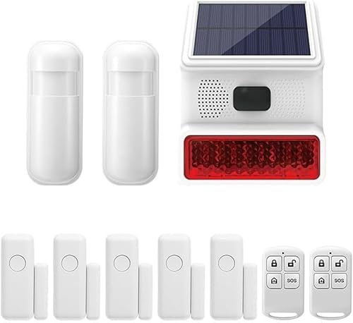 Sirena impermeabile wireless per sicurezza domestica, sistema antifurto domestico con sensore di movimento PIR, sensore porta/finestra, telecomando (kit di allarme da 10 pezzi)