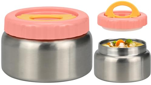 Smlper Contenitore termico per alimenti, 250 ml/350 ml, in acciaio inox, con doppio coperchio, portatile, isolante e isolante sottovuoto (rosa, 250 ml)