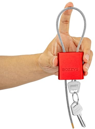BOZZYS Cadenas à câble réglable en aluminium avec clés – 35 x 35 cm de long x 0,4 cm de diamètre – Cadenas à câble rétractable en acier pour casiers, vélos, portail, clôture, boîte à outils, étui