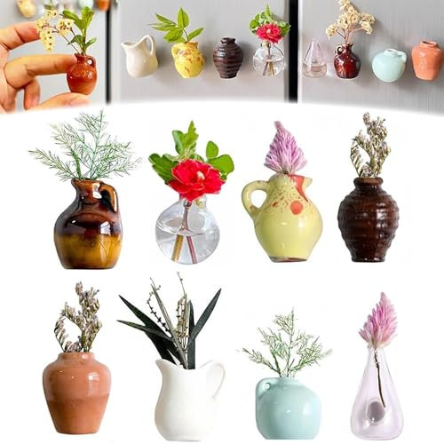 8Pcs Mini Vase Magnets for Fridge,Cute Mini Bud Vases Magnetic,Refrigerator Magnets,Funny Magnetic Flower Vases 3D Plant Magnets for Refrigerator Decoration Kitchen Locker Office ﻿ ﻿ ﻿ ﻿ (8Pcs)