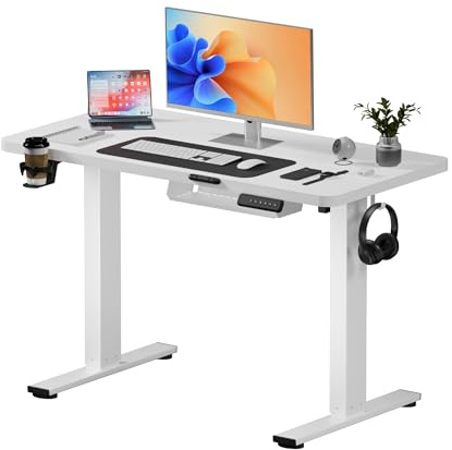 SANODESK Elektrischer Höhenverstellbarer Schreibtisch mit Tischplatte, Memory Funktion und Haken, Schreibtisch Höhenverstellbar Elektrisch für Heimbüro, Homeoffice und Hause(120 x 60cm, Weiß)