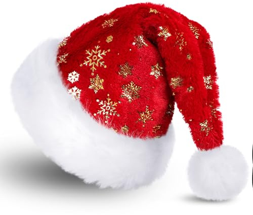 SKYDUE Weihnachtsmütze,Weihnachtsmützen erwachsene -Weiches Material Komfort | Perfekt Für Weihnachten, Weihnachtsfeiern Und Heiligabend | Nikolausmütze Für Festliche Anlässe(Stern Rot)
