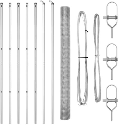 Brokky 3351589 Recinzione in filo saldato con 7 pali 1.6x10 m Acciaio zincato Rete Metallica per Recinzioni Zincata Elettrosaldata Rigida - Ideale per Recinzioni da Giardino,Aree Verdi e Spazi Esterni