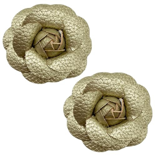 CALFOVERA 2 pièce de Boucles de Chaussures en Cuir PU Doré Motif Floral Décoratif Breloques Élégantes en Cuir Épingles à Cheveux Broches Breloques de Sac pour Femmes Mariées Chapeaux Robes Vêtements
