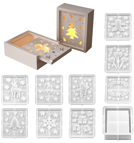 Dewireaey Moldes de Silicona para Navidad - 10 Piezas Bandeja Molde Yeso Resina Navidad Decoración Hogar - Arcilla Fondant Jabón Escayola Fiestas Cumpleaños Infantil Aula Salón Ventana Otoño
