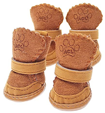 Hundeschuhe Pfotenschutz,Hundeschuhe Kleine Hunde,Plüsch Hundestiefel,Hundeschuhe Winter,Hund Schneestiefel,Hunde Schuhe Anti Rutsch,Schneestiefel für Haustiere für kleine,Sport im Freien (Braun 3)