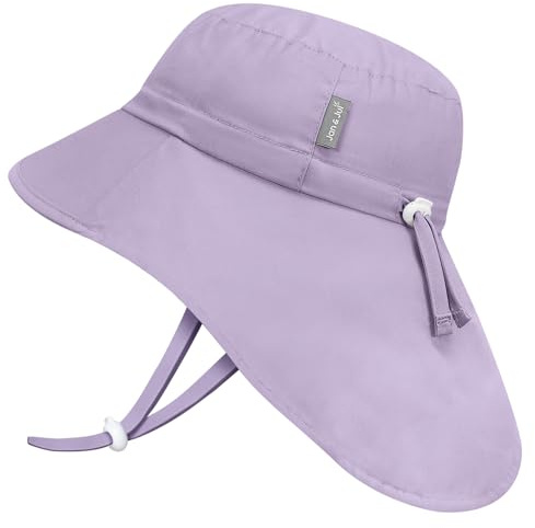 Jan & Jul Mädchen Baumwoll-Sonnenhut mit Nackenschutz, Verstellbarer Strandhut für Kleinkinder (L: 2-5 Jahre, Gedämpftes Lila)