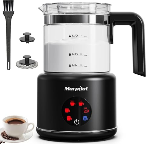 morpilot - Montalatte elettrico 6 in 1, 500 ml, automatico, grande capacità, in vetro, per cioccolata calda, scalda latte e schiuma per caffè e latte