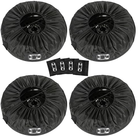 4 stycken däckväskor-set, 19–23 tums däckförvaring, däckskydd, vattentäta däckpåsar, däckhjul dammskydd, för transport och förvaring, diameter 80 cm, svart