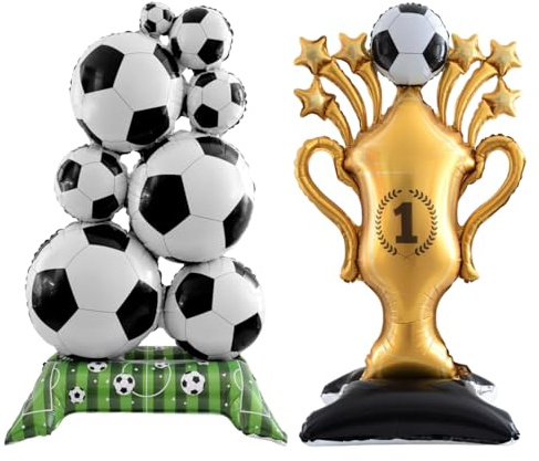 AEIXYA 2 Pezzi Palloncini Calcio, Palloncino Foil Trofeo, Pallone Da Calcio Gigante 3D, 150X83Cm, Decorazione Tema Calcio, Per Bambini Piccoli Compleanno Festa Del Campionato Mondiale