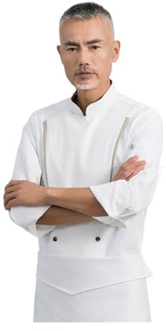 Chaquetilla Cocinero Hombre Mono de Chef for Hombre, de Manga Larga, for otoño e Invierno, Ideal for restaurantes, hoteles, comedores y cocinas.(White,L)