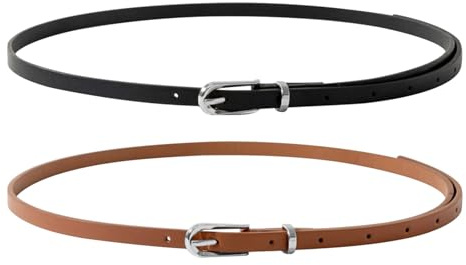 LAIVIYA 4 Stück Schmaler Taillengürtel für Damen Ledergürtel Verstellbarer Dünner Skinny Klassisch Gürtel Damengürtel Schmal mit Goldener Kreisschnalle für Jeans Hosen Kleider