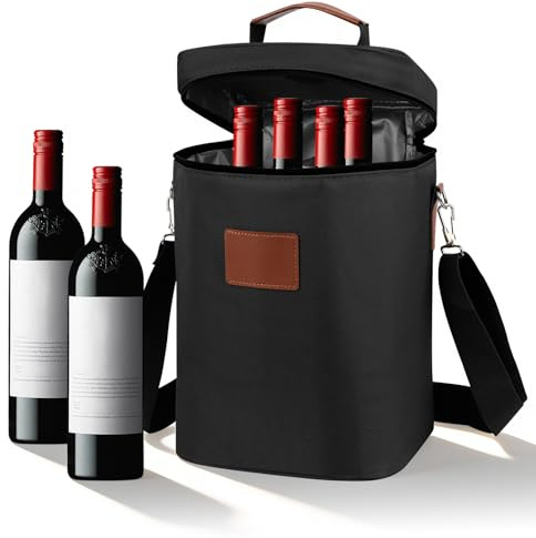 Clyfanesy 4 Bottle Insulated Wine Cooler Bag,Water Bottle Carrier Bag with Shoulder Strap,Wine Tote Carrier Leakproof,Portable Insulated Bottle Bag for Camping, Picnic, Beach, Travel (Black)