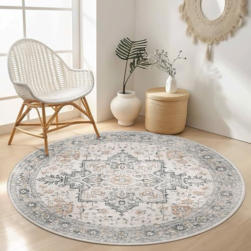 GENIMO Persisk dekorativ matta med diamanttryck, lätt att rengöra, maskintvättbar, halkfri baksida, fluffig touch för inomhus, perfekt för vardagsrum, säng, entré, hall-R200 cm beige