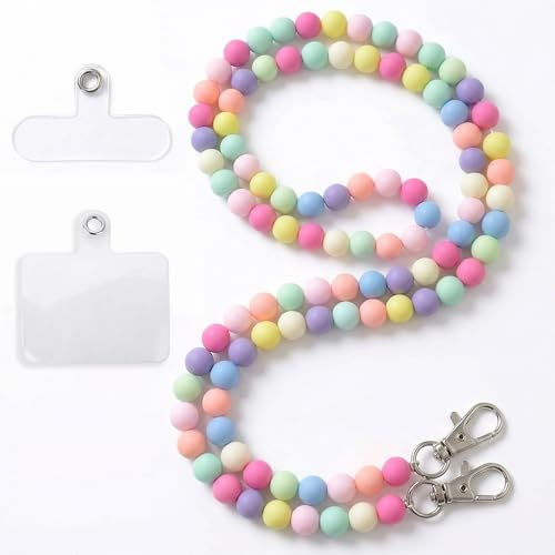 Handykette Perlen Bunt,Universal Handyschnur mit Transparent Patch,Handy Kette Umhängeband,Handyband zum Umhängen Damen Lang,Handyketten,Band für Handyhülle,Handytasche Ohne Hülle Schnur,Phone Strap