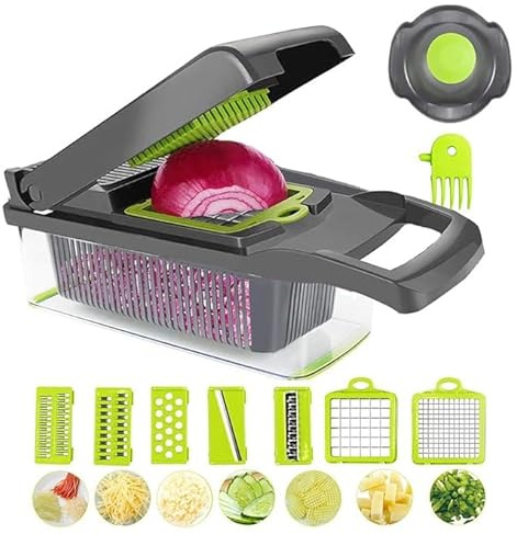 Vegetable Chopper Vegetable Cutter Mandoline Vegetable Slicer - Veggie Onion Potato Salad Food Chopper Manual-Veg Chopper and Dicer/Julienne- Kitchen Tools & Gadgets | Grey