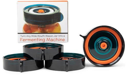 Easy Fermentation Lids for Wide Mouth Mason Jars - 4 Waterless Airlock Fermenting Lid Kit with Easy Release Tab - Refill Pack (Pump Not Included)