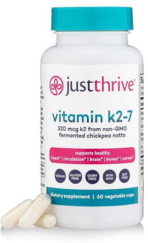 Just Thrive Vitamin K2-7 - Bone, Brain, and Heart Health K2 Vitamin Supplement, 60 Capsules