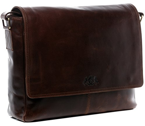 SID & VAIN® Borsa tracolla porta pc vera pelle vintage SPENCER grande cartella per laptop computer portatile Messenger portadocumenti Business uomo donna marrone prodotto artigianale