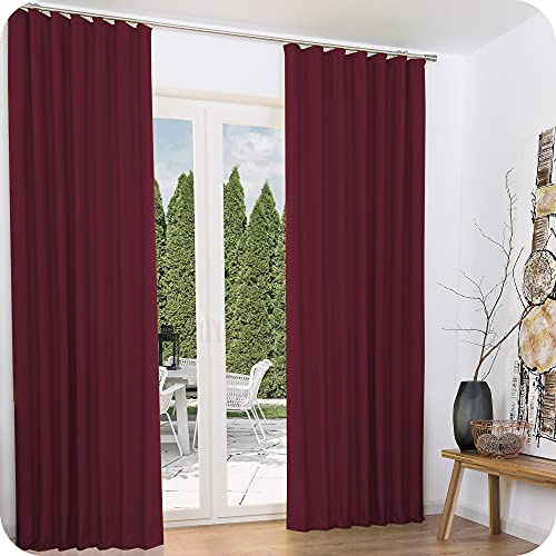 Beautissu 2er Set Thermovorhang Gardine Kräuselband isolierend verdunkelnd | 140x245cm Bordeaux Kälte- & Hitzeschutz Universalband Vorhang für Wohnzimmer Schlafzimmer Thermogardine Ösen Amelie TK