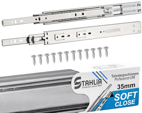 Stahlia Schubladenschienen Softclose 35mm (1 Paar) Länge: 350mm Teilauszug Schubladenauszug Auszugsschienen Softclose Scharnier Laufschiene Schrankauszug