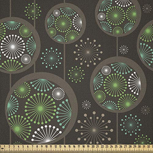 ABAKUHAUS Salbei Stoff als Meterware, Abstrakte Löwenzahn-Blumen, Microfaser Multi Zweck Dekostoff für Kunsthandwerke, 3M (230x300cm), Grün braun Weiß
