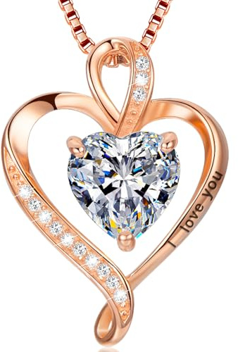 LAVUMO Herz Kette Damen I love you Halskette Schmuck Geschenke für Frauen | Silber 925 Echt/Messing Kette Geschenk Freundin MaMa an Geburtstags Valentinstag Muttertag Mit Rose Geschenkbox
