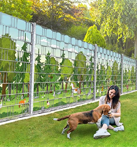 MyMaxxi Felder Zaunsichtschutz | Wald F1 9 Streifen |viele Felder kombinierbar | Sichtschutzstreifen für Doppelstabmattenzaun | Windschutz Sonnenschutz Blickdicht | Sichtschutz Garten | Sichtschutz
