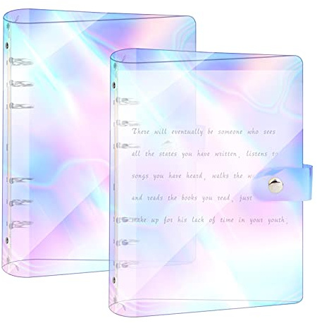 A5 Ringbuch Ordner 2 Stück Transparente Ringmappe aus PVC, Nachfüllbares 6Ringe Ringordner mit Hülle, Regenbogen Notizbuch Planer Binder für Loseblatt Schule Büro Haushalt