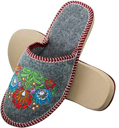 ESTRO Pantoufles Femme Chausson Chaud - Chausson Feutre Femme Mules Feutre avec Semelle Antiderapante F03 (41, Fleurs)