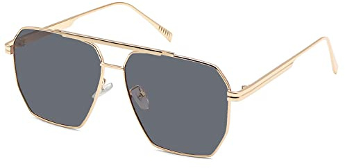 Long Keeper Occhiali Polarizzati Pilota - Occhiali da Sole Polarizzati Quadrati per Uomo Donna Occhiali Vintage Stile Pilota Montatura Metallo Unisex