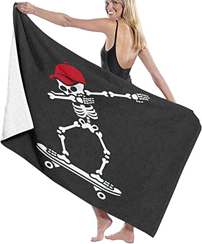 Strandtuch 70x150 cm 3D Lustiges Schädelskelett Mikrofaser Schnelltrocknend Badetuch Groß Strandhandtuch Sauna Badehandtuch Yoga Handtuch Strandtücher Strandlaken für Kinder und Erwachsene