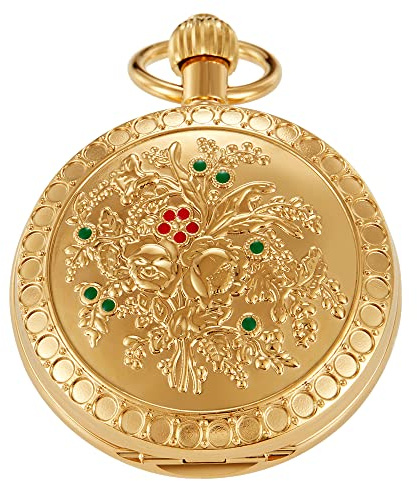 Whodoit Elegant mekanisk fickur för män, mekaniska fickur med kedja, mekaniska fickur med låda för män, Mw139-guld, Digital, mekanisk