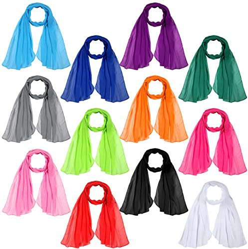 12 Pieces Solid Color Chiffon Shawls Long Sun Proof Scarves Wraps Sheer Lightweight Breathable Chiffon Scarf for Women Bridal Wedding Formal Evening Party Accessories, 19.6 x 61 Inch
