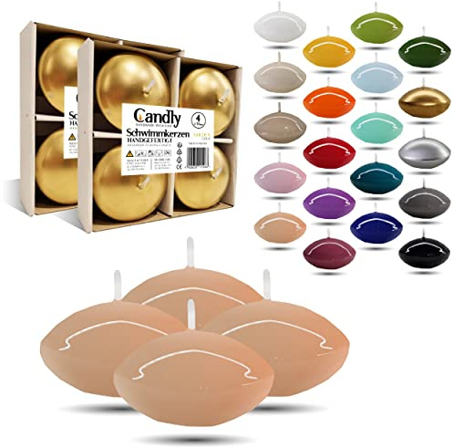 CANDLY HANDMADE© 4x Groß Schwimmkerzen Premium Ø 70mm | Geburstag & Namenstag, Hochzeit, Hochzeitsempfang, Valentinstag, Ostern, Weihnachten, Elegante Haus Dekoration, Candles (Lachs)