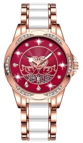 RORIOS Damenuhr Leuchtende Diamant Armbanduhren Analog Quarz Uhr mit Edelstahlband Mode Wasserdicht Frauen Uhren