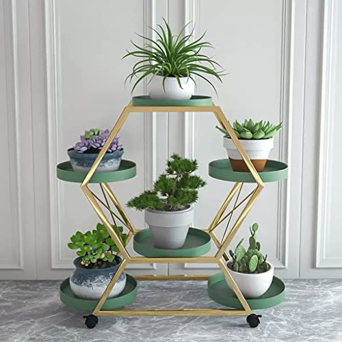 GIZNXBA Blumenständer Fensterbank Sechseckiger Blumenregal Balkon, Pflanzenständer Metall Für Pflanzen, Blumentreppe Pflanzentreppe Für Ecke Garten Wohnzimmer (Color : /Green)