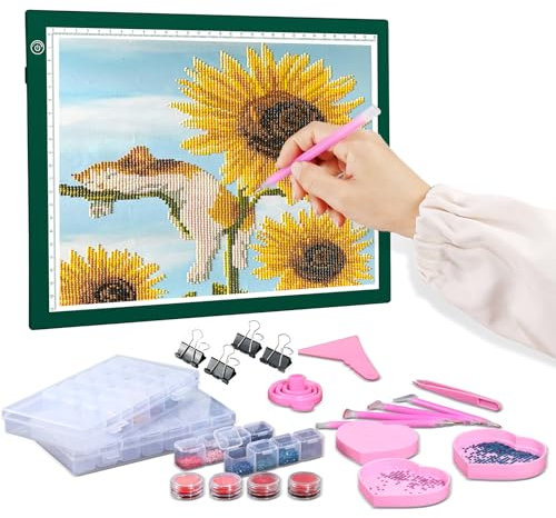RTjoy A4 LED Lichtpad für Diamond Art Kits, USB Powered Light Board, Einstellbare Helligkeit Spurenlichtbox mit Diamantkunst Zubehör für Diamond Art Craft (Grün)