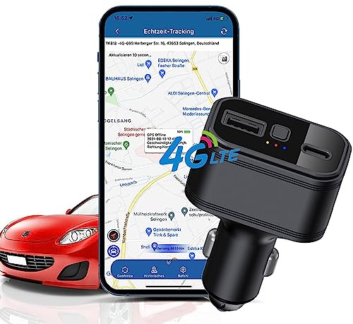 4G LTE Auto GPS Tracker ohne ABO, Dual USB Auto Zigarettenanzünder, Auto GPS Ortung, Auto Handy Ladegerät, Tracking Sender für Autos mit kostenloser App/Web TK818