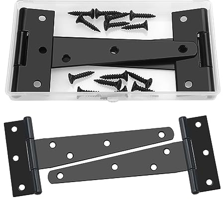YIXISI 2 Stück 125mm T-Scharnier, Dreieck Scharniere, Metall T-Förmige Türscharniere mit 14 Stück Schrauben, für Holztüren, Zäune, Gartentor, Schuppentüren, Fenster, Schwarz