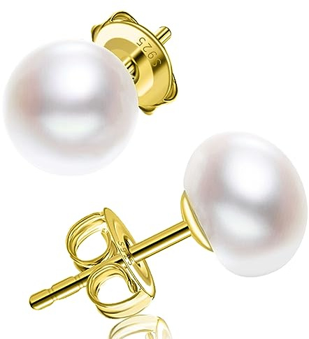 Perlenohrringe Silber 925, Damen Perlen Ohrringe 925 Sterling Silber 6/8/10/11mm Button Weiß Süßwasser Perlen Ohrstecker