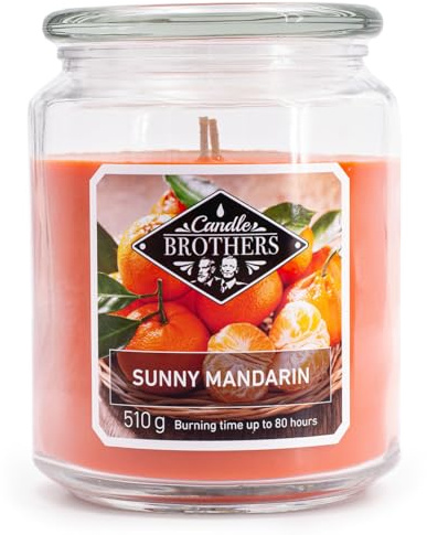 Candle Brothers - Vela aromática grande en tarro de cristal, diseño de mandarina, con 2 mechas, aroma de mandarina, larga duración (110 h), velas rojas (510 g)