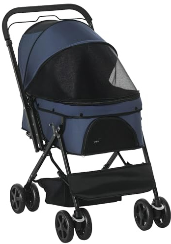PawHut Hundebuggy für kleine Hunde und Katzen Blau 76,5 x 52 x 95 cm | Hundewagen, Buggy, Haustierwagen, Pet Stroller, Katzenbuggy, Oxford