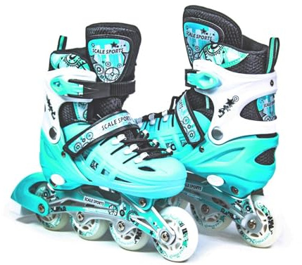 Scale Sports – justerbara rullskridskor med upplysta hjul för barn och vuxna – barn inline-rullskridskor (mint, UK 5-7 (EU 38-41) L)