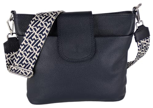 MIRROSI® Umhängetasche Damen, Echtleder, Made in Italy, BOHO Style30x24,50x9cm (BXHXT) viel Stauraum, Handtasche, Brusttasche, Crossbody Bag (1 Tasche & 2 Gurte) (Navy (Netz))